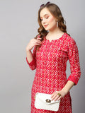 Anni Designer Women'S Cotton Blend Straight Printed Kurta With Pant (Dravini Red_Xxl_Red_Xx-Large),Red,2XL,Cotton Blend,Straight,Kurta with Pant