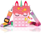 Gifts for Girl Fashion Pop Purse Push Bubbles Fidget Toy, Pink Unicorn Purse Wallet Ladies Bag Silica Dimple Crossbody Bags for