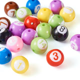FASHEWELRY 20Pcs Acrylic Number Beads 15mm Round Billiards 8 Ball Beads Mixed Color Chunky Dice Bead Digital Billiard Bead for D