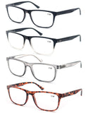 OLOMEE Large Reading Glasses +4.5 Oversized Square Men Readers 4 Pack,Comfort Lightweight Eyeglasses Flexible Spring Hinge