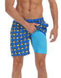 LRD Mens Swim Trunks with Compression Liner 7 Inch Inseam Quick Dry Swim Shorts Gangsta Ducks/Pool XXL