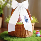 Wavwavw Seersucker Easter Basket Bow Stripe Bunny Baskets Bow with Embroidery Rabbit Large Pastel Gift Bows for Easter Party (Wh