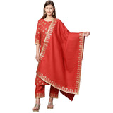 Gosriki Women'S Cotton Straight Kurta With Pant & Dupatta(Kptd-Cot-10061-Red_S-Go_Red_Small),Red,,B09N93H7MT