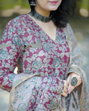 Anni Designer Women'S Cotton Blend Printed Straight Kurta With Pant & Dupatta (Moringa Pink-Nw_Xl_Pink_X-Large),Pink,XL,,,