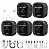 MELONARE Wireless in-Ear Monitor System - UHF 500MHz, Low Latency, Auto-Pairing, 1 Beltpack Transmitter & 4 Receivers, 10 Channe