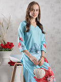 Anni Designer Women'S Rayon Blend Straight Printed Kurta With Pant (Susan Sky-Vks02_M_Sky Blue_Medium),Sky Blue,M,,,