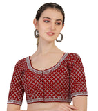 Pujia Mills Women's Heavy Silver Jari Thread Readymade Blouse for Saree Lehenga (Maroon, 34)