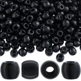HINZIC 300pcs Black Wooden Beads, 11x12mm Large Hole Macrame Bead, Natural Wood Hair Bead, Round Loose Spacer Beads for Making H