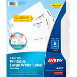 Avery 14438 Easy Peel Lrg Tab Dividers 5Tab 4/PK White