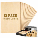 Juexica 12 Pcs 16 X 24x 1/8 Basswood Craft Sheets, 3mm Plywood Board Wood Thin Sheets for Arts Crafts Woodworking Scroll Sawing