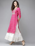 Gosriki Womens Embroidery Bhandhani Kurta With Sharara(Molly Pink_L_Pink_Large),Pink,,B09CQ7MYV5