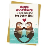 Losaria Anniversary Card to Husband, Funny Otter Themed Anniversary Card Gifts from Wife, Happy Sweet Wedding Day Gifts for Husb