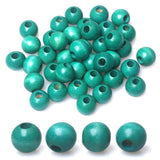 100 Peacock Green Wood Beads 16mm for Crafts, Large Hole Round Wooden Loose Bead Bulk for Macrame Garland Making (6mm Hole)