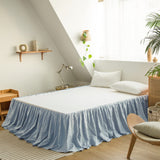 BISELINA French Linen Bed Skirt with Pleated Frills 22-Inch Tailored Drop Natural Flax Cotton Blend Dust Ruffle Soft Cozy Farmhouse Bedding (22 King, Dusty Blue)