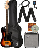 Fender Squier Affinity Precision Bass PJ - 3-Color Sunburst Bundle with Rumble 15 Amplifier, Instrument Cable, Gig Bag, Tuner, S