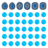 FASHEWELRY 56Pcs Blue Boho Silicone Beads, 15mm Round Focal Bead with Flat Teardrop Oval Rectangle Western Style Rubber Beads fo