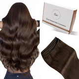 Hetto Brown Sew in Hair Extensions Real Human Hair 18 Inch 100g Medium Brown Weft Human Hair Extensions Invisible Double Weft #4