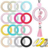 Motionchic 16 Pcs 65mm Silicone Beadable Ornaments Rings Colorful Silicone Bead Ring Round Loop with 2 Hole Focal Bead for DIY K