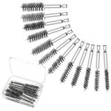 Patelai 12 Pcs Stainless Steel Wire Bore Brush Different Size Twisted Cleaning Brush with Handle 1/4 Inch Hex Shank for Power Dr