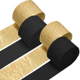 4 Crepe Paper Streamers Rolls, 328ft Pack of Black and Gold Crepe Paper for Birthday, Graduation, New Years, Wedding, Engagement