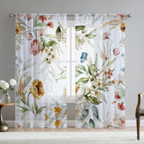 Fereyis Floral Sheer Curtains for Living Room 84 inch Length 2 Panels Set Elegant Yellow Flower Spring Printed Window Curtain Chiffon Drapes for Bedroom