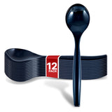 12 Count 10-Inch Disposable Black Plastic Serving Spoons for Catering, Weddings, Holiday Parties, and Buffets - Large Utensils b
