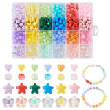 FASHEWELRY 510Pcs Transparent Acrylic Beads 6 Colors Colorful Heart Flower Star Pony Beads Kawaii Plastic Candy Color Aesthetic