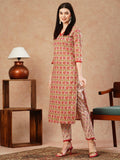 Gosriki Women'S Cotton Blend Straight Printed Kurta With Pant (Balajyoti Red-Gs_S_Red_Small),Red,,B0CSG6873F