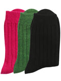 Next2Skin WomenS Woollen Crew Length Ribbed Pattern Winter Socks Soft, Warm & Cozy Socks For Women(Pink:Green:Black) Pack Of