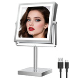 Ruacq Rechargeable Makeup Mirror, 4000mAh Lighted Makeup Mirror with Magnification 1X/10X, Height Adjustable Vanity Mirror with
