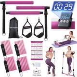 ALongSong Pilates Bar Kit with Resistance Bands, Portable Home Workout Equipment with Timer for Full Body Exercise Fitness Equip