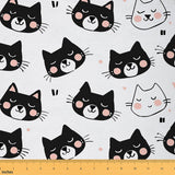 Feelyou Cute Cats Fabric by The Yard, Kawaii Style Cats Upholstery Fabric, Black White Cat Lover Cartoon Animal Outdoor Fabric,