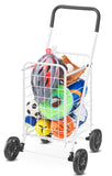 Whitmor Folding Utility Shopping Cart with Wheels, Heavy Duty Metal Grocery Cart, Portable Foam Handle, Rolling Collapsible Trol