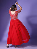Wedani Georgette Embroidered Long Gown For Women,Red,M,Georgette,anarkali,