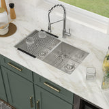 Logmey 33 Inch Double Bowl Undermount Kitchen Sink 33x19x9 Inch 50/50 Nano Coating Stainless Steel 16 Gauge Handmade Kitchen Sin