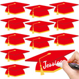 Whaline 50 Pcs Graduation Hat Cutouts Red Grad Caps Tassel Paper Cutting Bulletin Board Decoration with 100 Pcs Glue Points for