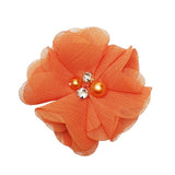 Chenkou Craft Pack of 12pcs Chiffon Flowers Ribbon Bows W/Beads 2-3/8 (60mm) Appliques Wedding Decor Bulk Lots (Orange)