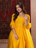 Anni Designer Women'S Rayon Blend Anarkali Solid Kurta With Pant & Dupatta (Sitapati Yellow-Vks01_4Xl_Yellow_Xxxx-Large),Yellow,4XL,,,