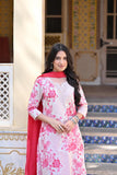 Anni Designer Women'S Cotton Blend Printed Straight Kurta With Pant & Dupatta (Bhool Pink-Nw_L_Pink_Large),Pink,L,,,