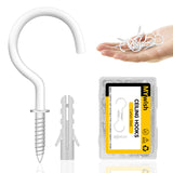 MYWISH 50-Pack White Screw in Hooks, Q-Hanger Hook Screws, 1-1/4 Metal Ceiling Hooks, Screw Hooks for Outdoor Hanging Mugs, Ligh