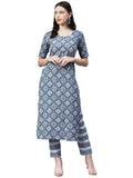 Anni Designer Women'S Cotton Blend Printed Straight Kurta With Pant (Vmik-Grey_Xxl_Grey_Xx-Large),Grey,2XL,,,