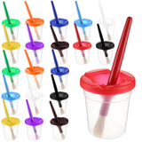 Yarlung Set of 20 Spill-Proof Paint Cups with Paint Brushes and Lids, Kids Painting Tools Hog Bristle Brushes for Watercolor, Te