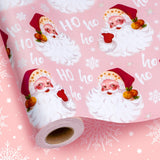 MAYPLUSS Pink Santa Wrapping Paper, Girl Christmas Wrapping Paper, Reversible Vintage Santa Claus, Snowflakes Theme Christmas Gi