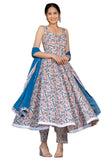 Gosriki Women'S Rayon Blend Printed Anarkali Kurta With Pant & Dupatta (Ritu Blue-Gs_S_Blue_Small),Blue,,B0DRNNFSYN