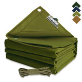 FoundGo 12x45ft Canvas Tarp 22 Mil Tarps 14 oz Canvas Tarpaulin Heavy Duty Cloth Water/UV Resistant Cover with Rustproof Grommet