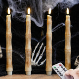 NONNO & ZGF Halloween 4 Pack LED Finger Taper Candles, Covered Real Paraffin Wax and Ground Cinnamon, 10.2'' Flameless Battery O