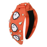 MOLOCH Halloween Knotted Headband for Women Crystal Ghost Pumpkin Candy Corn Spider Web Headband Party Costume Hair Accessories