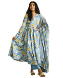Gosriki Women'S Rayon Blend Anarkali Printed Kurta With Pant & Dupatta (Purimor Blue-Gs_Xl_Blue_X-Large),Blue,,B0DGL2QHSH