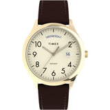 Timex Mens Modern Easy Reader 40mm Watch - Brown Strap Cream Dial Gold-Tone Case