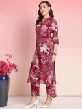 Anni Designer Women'S Rayon Blend Straight Printed Kurta With Pant (Tomsk Maroon_Xl_Maroon_X-Large),Maroon,XL,Rayon Blend,Anarkali,
